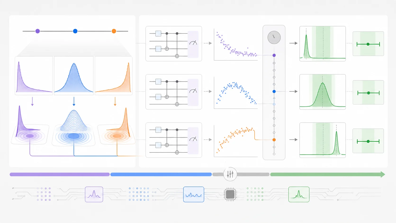 QANTIS boundary-aware BIQAE workflow routing near-zero, interior, and near-one amplitude regimes through shallow quantum circuits to estimates with credible intervals