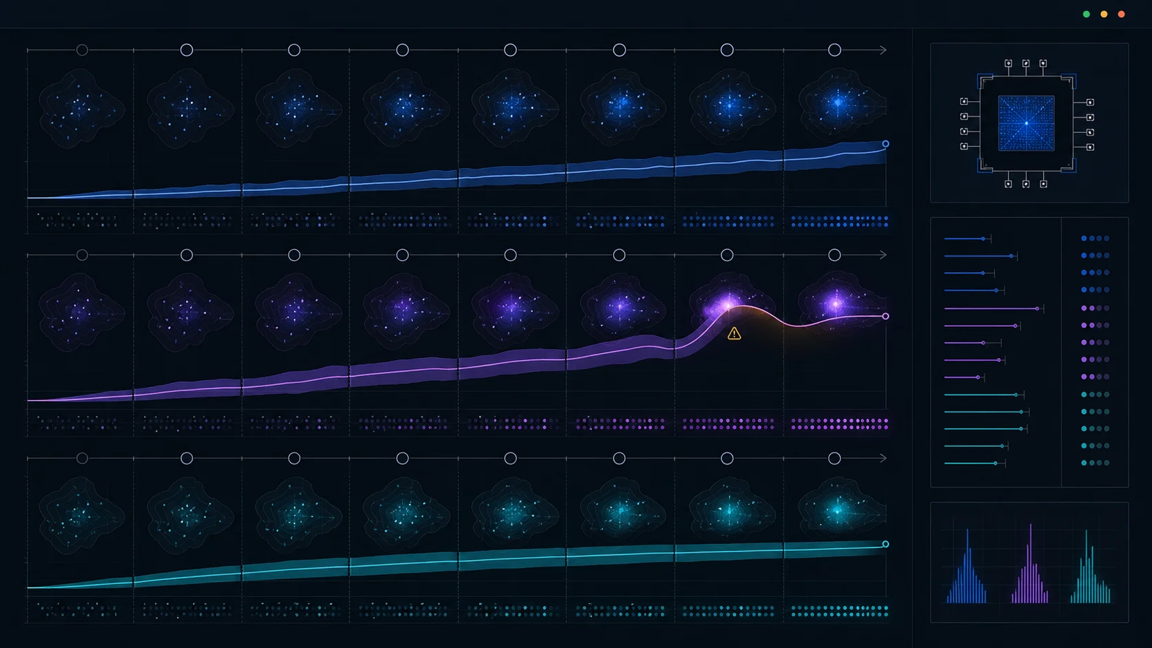 Comparison of no amplification, guarded Grover amplification, and all-step fixed-point amplification across sequential QANTIS Tiger belief updates