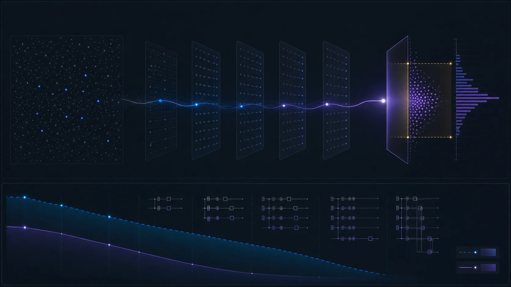 Log-scale QANTIS operating envelope showing accepted-event probability and logical amplification from ordinary to one-in-a-million evidence on IBM Heron