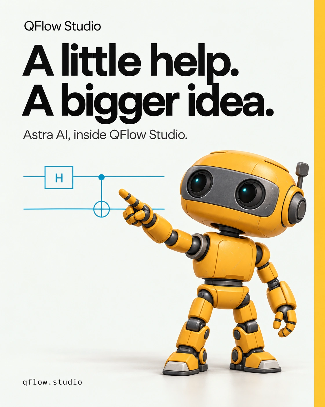 The yellow Astra character points toward a two-wire circuit. The poster reads: A little help. A bigger idea.