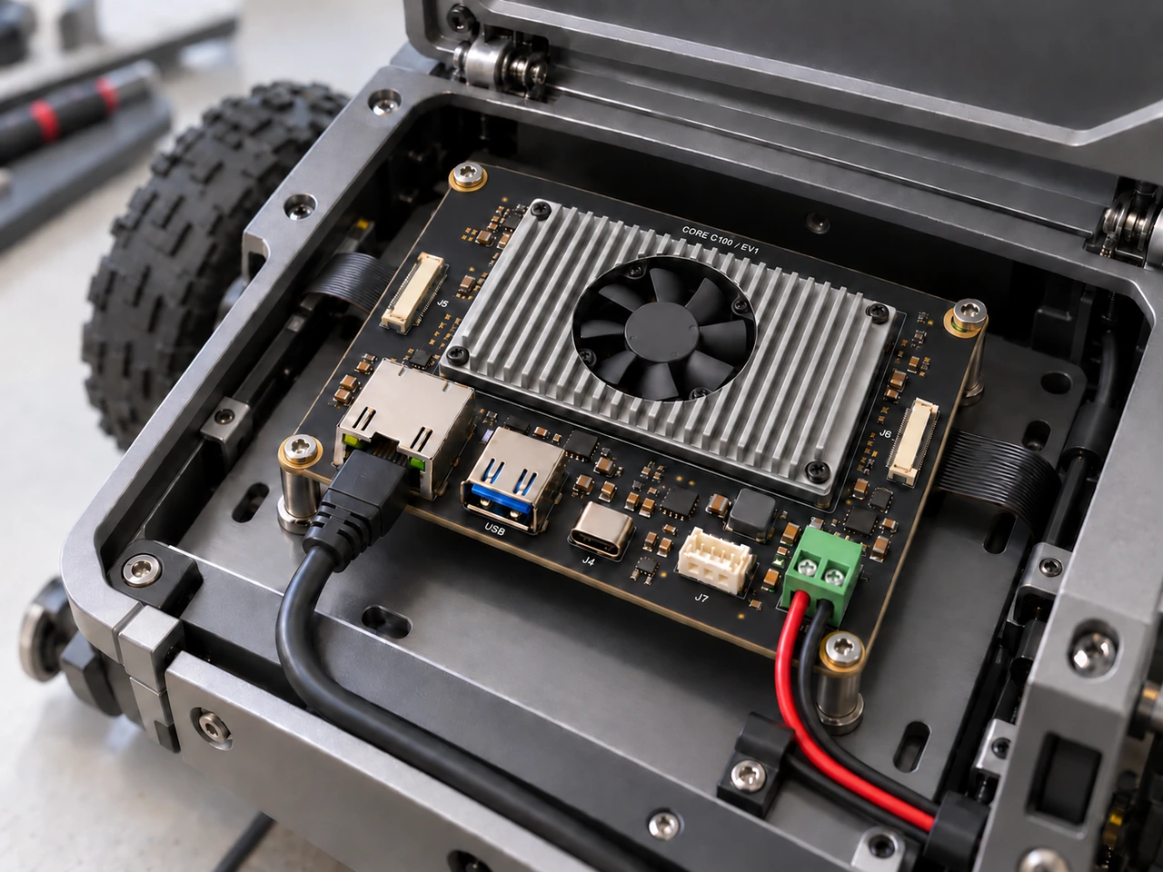 NODERIQ Core C100 in einer Integrationsanordnung auf dem Prüfstand.