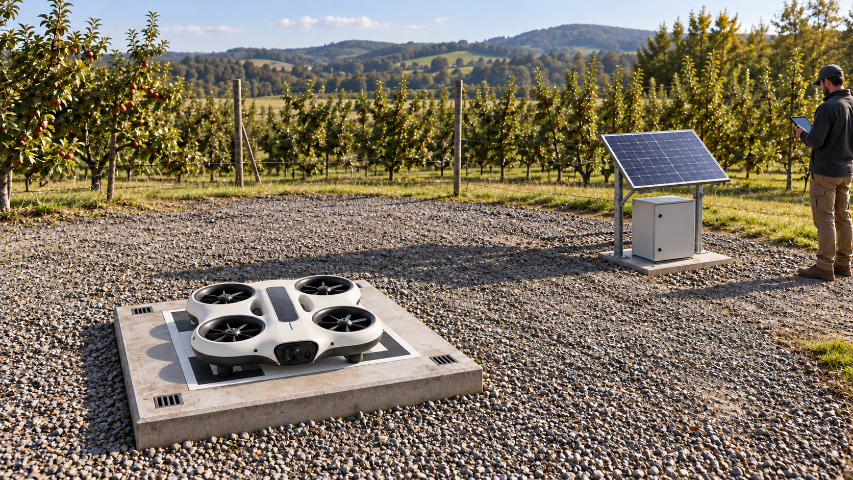 MIRA on a low return tray with foot-contact seats and a separate solar panel outside the approach area