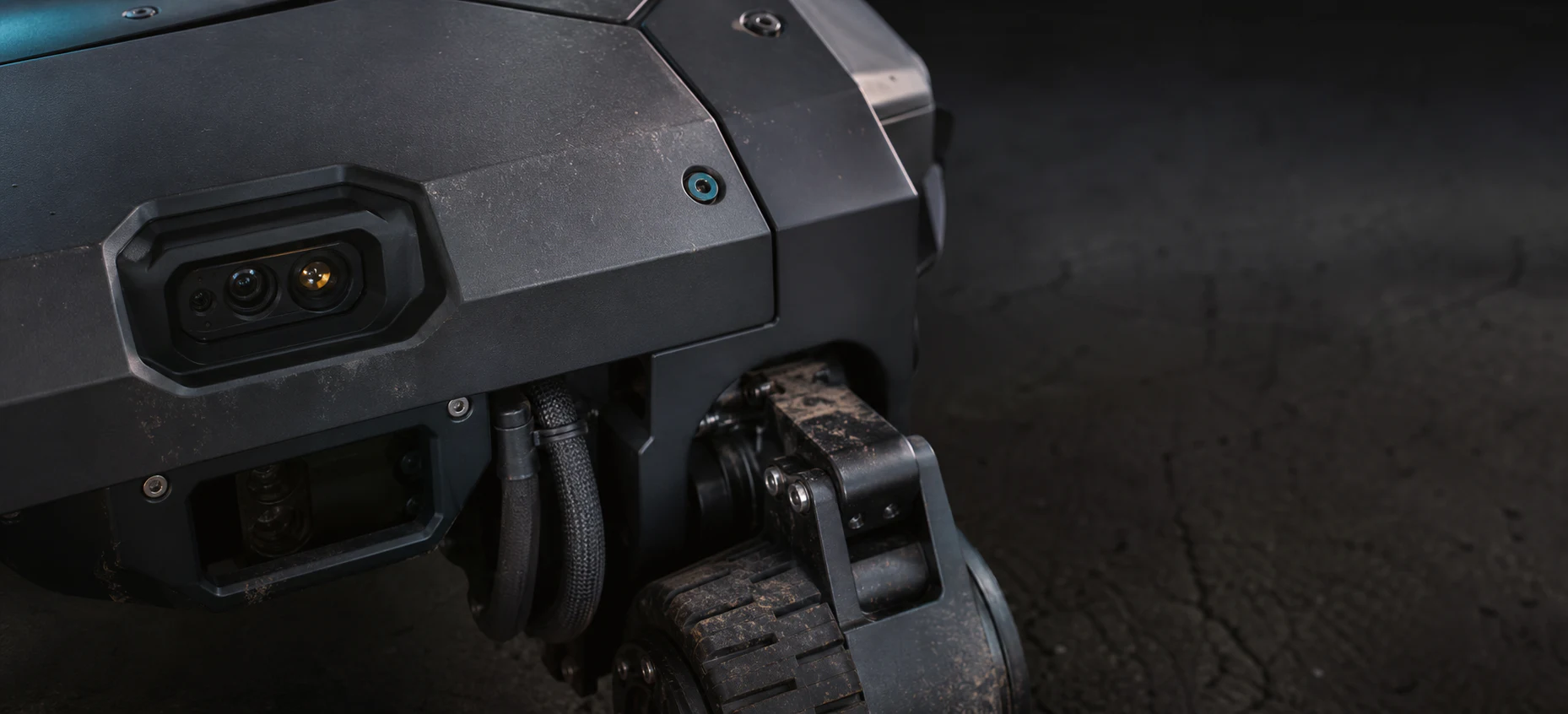 Official NowFlow field visual showing a rugged unmanned inspection robot with cameras, sensors, and articulated running gear