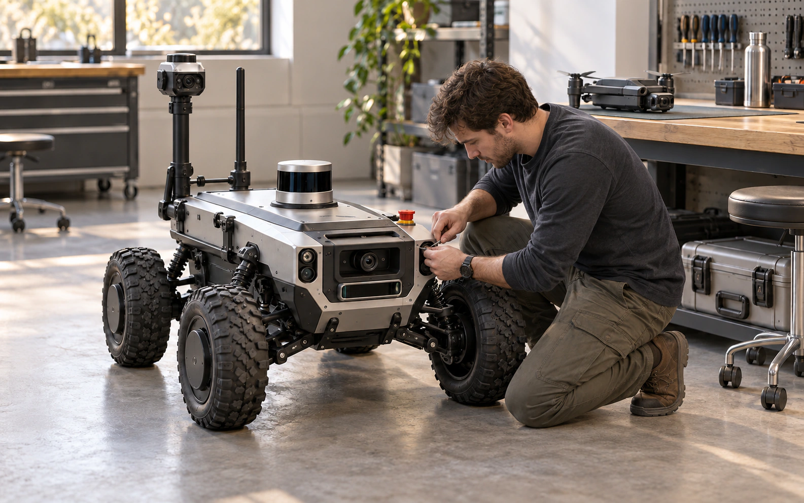 Inspection rover and drone study in an engineering lab