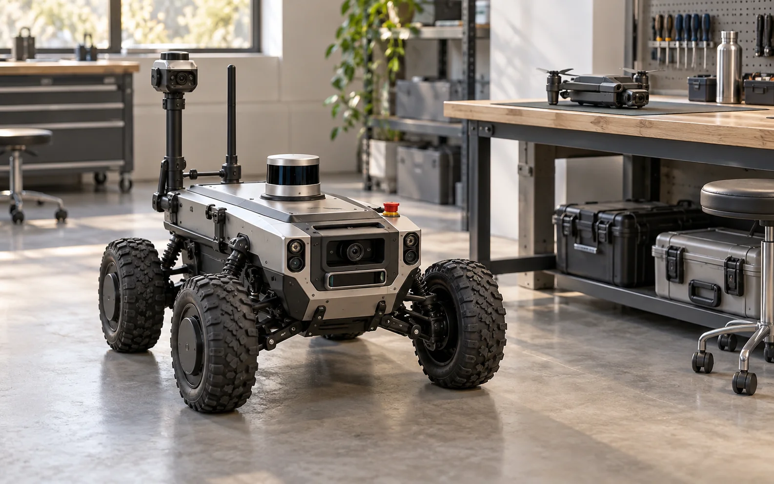 Inspection rover and drone study in an engineering lab