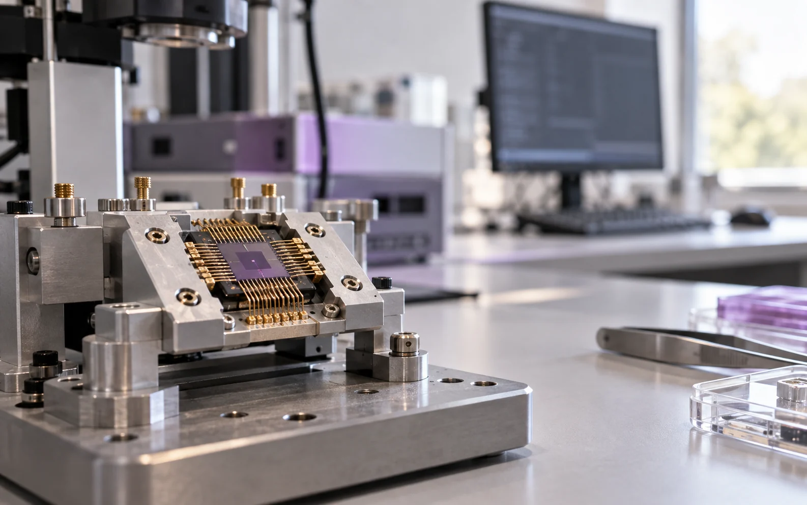 Quantum memory chip study in a precision holder